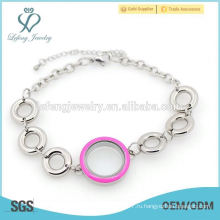 Нержавеющая сталь Серебро &amp; Розовый или пользовательские стекла медальон браслет ювелирные изделия, эмаль дамы браслет